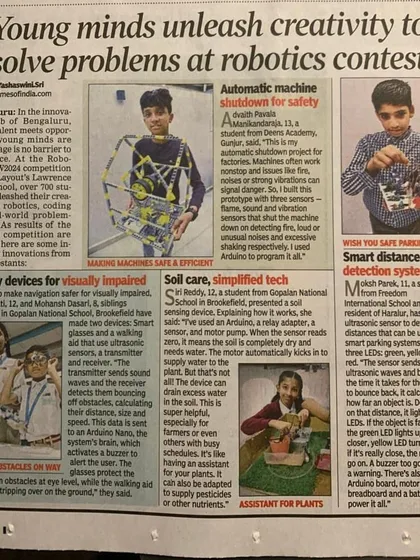 Our students' success is making headlines. We were thrilled to see their innovative projects featured in the Times of India, highlighting their creativity in solving real-world problems through robotics and coding.