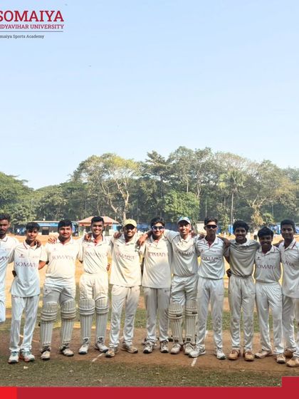 Our S. K. Somaiya Degree College of Arts, Science And Commerce team after winning their opening match of the MCA Inter-Collegiate Cricket Tournament by 4 wickets.