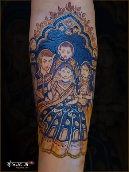 A heartfelt tribute to family. This special portrait design features the bride with her parents and brother, a beautiful way to express love for your family on your big day.