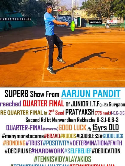 A superb show from Aarjun Pandit to reach the quarter-final of the Junior ITF in Gurgaon, beating the 2nd seed in the pre-quarters.