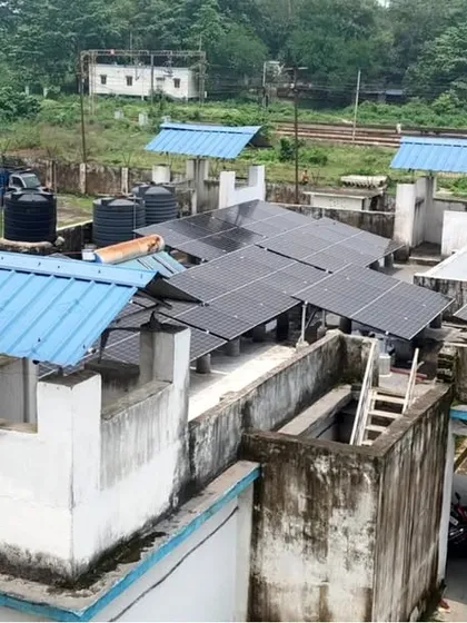 This image shows the versatile mounting solutions we employ, with solar panels installed on multiple roof structures at the 2 MW Bokaro site. We adapt our designs to fit the unique architecture of any facility.