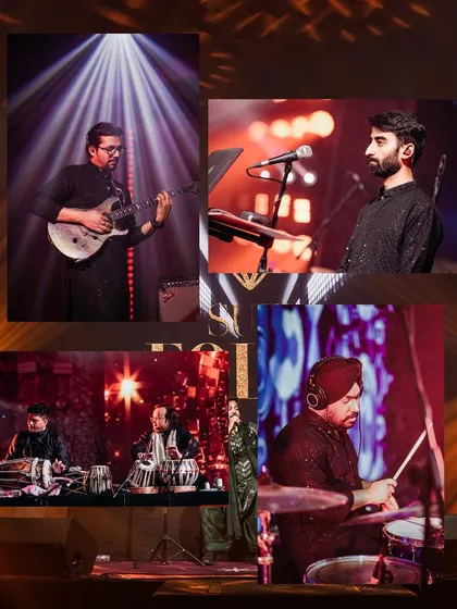 We are a collective of passionate musicians. This collage introduces our talented artists on guitar, keyboards, tabla, and drums. Together, we create a full, rich sound that you can only get from a dedicated live band.