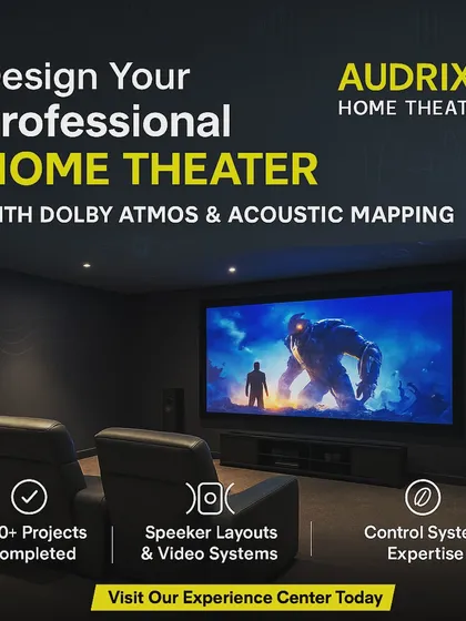 With over 250 projects completed, we are experts in designing professional home theaters featuring Dolby Atmos surround sound and precise acoustic mapping. We manage everything from speaker layouts to control system integration.