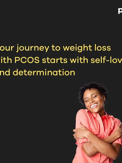 A comprehensive carousel on weight loss tips for women with PCOS. It explains that while hormonal imbalances make it challenging, focusing on nutrient-dense foods, PCOS-friendly exercises like yoga and strength training, and self-love can lead to success.