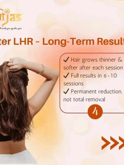After each session, you will notice hair growing back thinner and softer. Full results, meaning significant permanent reduction, are typically seen after a course of 6 to 10 sessions.