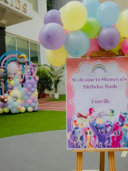 A personalized welcome sign for Shanaya's My Little Pony birthday bash.