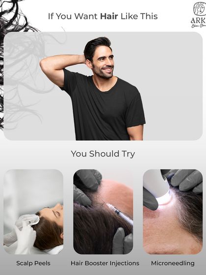 If you want to achieve healthier, fuller hair, there are several non-surgical options to consider. We offer treatments like scalp peels to improve scalp health, hair booster injections (PRP/GFC) to stimulate growth, and microneedling to enhance follicle function.