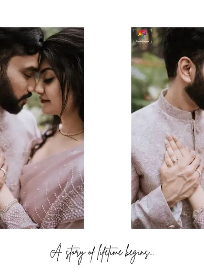 A story of a lifetime begins. This diptych captures the couple holding hands, a simple yet profound gesture of their new journey together.