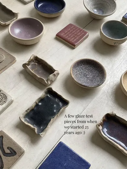 A few glaze test pieces from when I started 25 years ago. Testing glazes is so important, and I love the story behind each little piece.