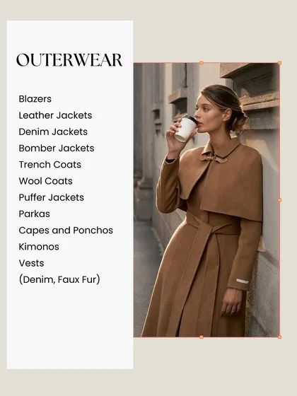 Building a functional wardrobe starts with a plan. This shopping list covers all the essential outerwear pieces, from blazers and trench coats to parkas and vests, ensuring you are prepared for any season.