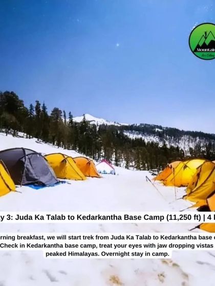 Our campsite at the Kedarkantha base camp under a starry night sky. Camping in the snow is an unforgettable part of this Himalayan trek.
