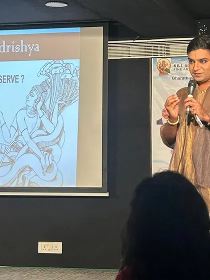 Delivering my "Drishya-Adrishya" (The Seen and Unseen) lecture in Mumbai. In these sessions, I guide participants to look beyond the obvious in mythological art and tales, uncovering the deeper layers of symbolism and philosophy.