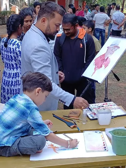 My son also joined in, trying his hand at painting while I demonstrated. It is wonderful to see the next generation's interest.