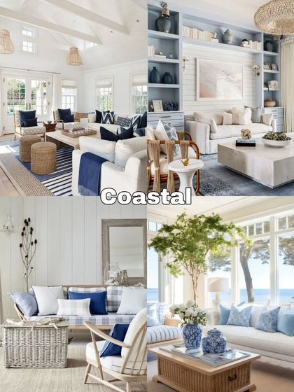 Coastal design brings the light and breezy feeling of the beach into your home. It features a color palette of whites, blues, and sandy neutrals, with natural textures like jute and wicker, creating a relaxed and serene environment.
