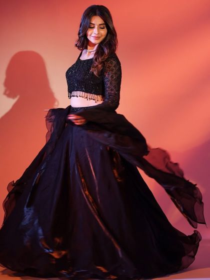 The twirl on this black lehenga is everything. The organza skirt creates a beautiful, flowing movement that's perfect for photos and videos.