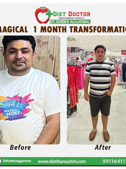 Here is Mr. Dheeraj's magical 1-month transformation. He is a lawyer who, despite a hectic schedule, successfully lost 7.5 kgs, going from 102.5 kgs to 95 kgs.