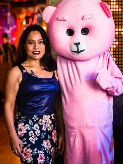 Even the club's mascot gets in on the photo ops! A fun moment at The Fixx.