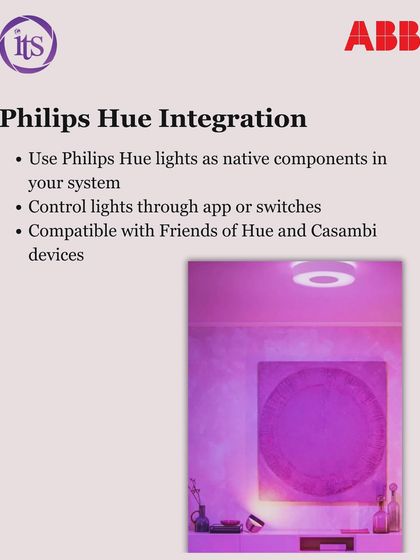 The ABB-free@home system offers seamless integration with popular third-party devices, including Philips Hue lights, which can be controlled as native components.