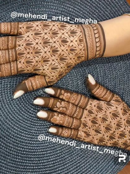 An elegant and clean design for the back of the hands, featuring a repeating geometric floral pattern that is both modern and sophisticated.