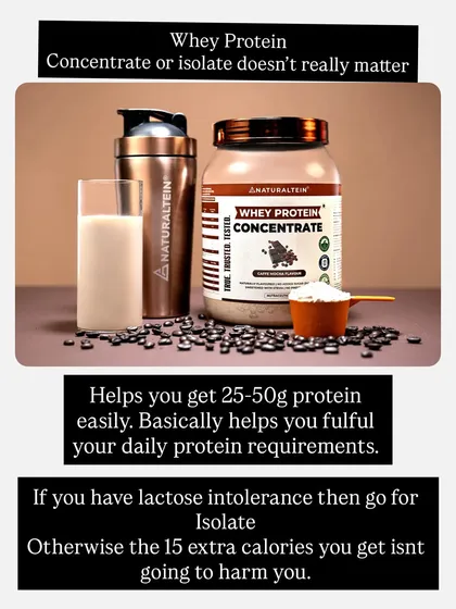 Whey protein is a convenient tool to help you meet your daily protein requirements. Whether you choose concentrate or isolate doesn't matter much unless you are lactose intolerant. The 15 extra calories in concentrate won't harm you.