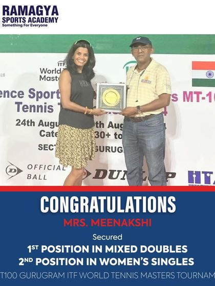Another fantastic result for Mrs. Meenakshi at the MT100 Gurugram ITF World Tennis Masters tournament. We congratulate her on securing 1st place in Mixed Doubles and 2nd place in Women's Singles through her skillful and passionate play.