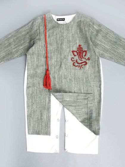 A detailed shot of the kids' kurta, showing how it functions as a onesie.