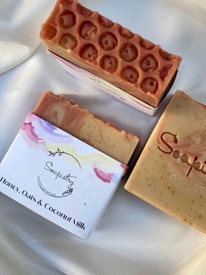 Another shot of my popular Honey, Oats & Coconut Milk soap, showing the creamy texture.