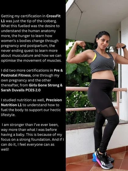 My CrossFit L1 was just the start. I did two more certifications in Pre & Postnatal Fitness and studied nutrition to understand how to fuel our bodies. I'm stronger now than before I had a baby, and if I can do it, I know you can too.