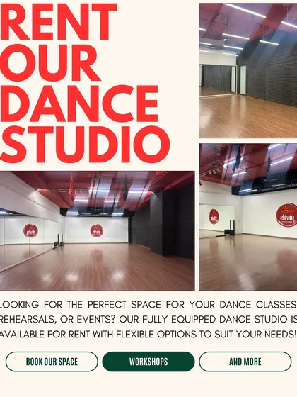 Our studio is available for rent with flexible options for your classes, rehearsals, or events. We've designed the space to be a fully equipped, plug and play solution for creators and instructors.