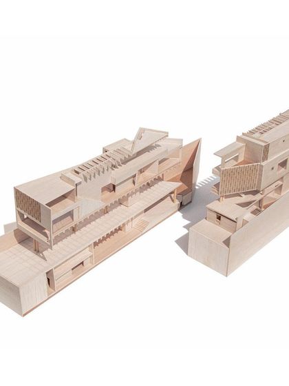 The Office A model can be separated to reveal the full sectional view, providing a complete understanding of the interior circulation and spatial arrangement.