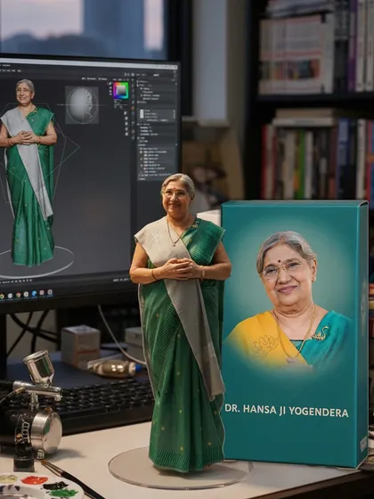 This is a model of myself. I am humbled to carry forward this 100-year legacy, sharing the message of peace and balanced living with millions across the globe through our sessions and books.