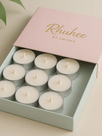 Soft glows and gentle vibes. Our scented tea lights come elegantly packed in this pastel slide-out box, making for a simple yet beautiful gift.