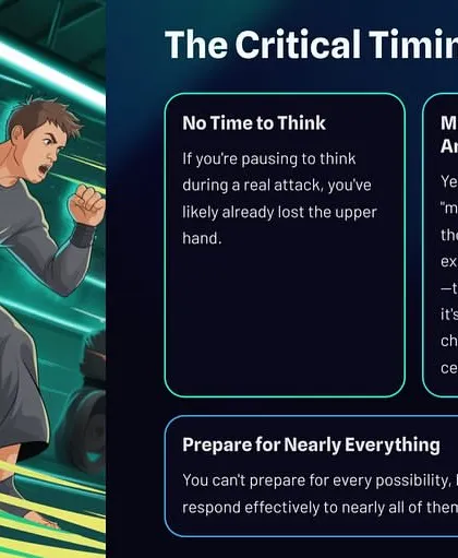 In a real attack, there is no time to think. If you're pausing to find the "right" technique, you've already lost. You can't prepare for every possibility, but you can prepare to respond effectively to nearly all of them.