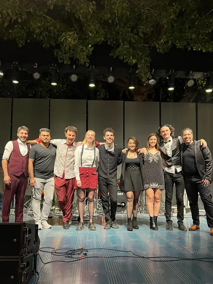 The whole Desmadre Orkesta crew on stage. It was a rich experience working with such a talented and energetic group for this destination wedding.