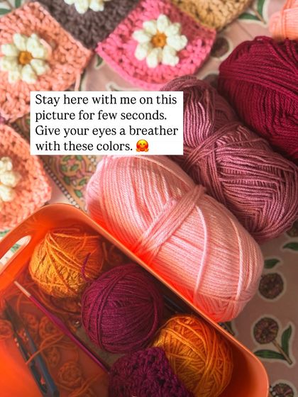 Just take a moment to look at these colors. This is the yarn palette for a daisy blanket. I find that just looking at a basket full of colorful yarn can be a moment of peace in a busy day.