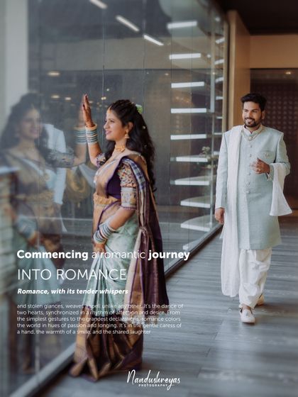 A creative and romantic portrait using reflections. This artistic shot tells a story of longing and romance, perfect for a pre-wedding or engagement album.