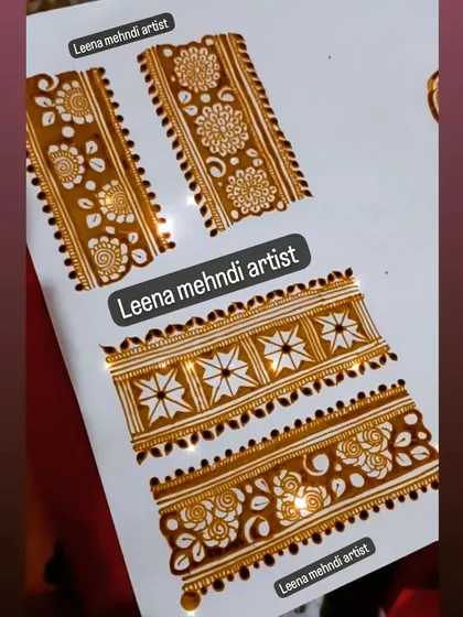 A practice sheet of various border and band designs. These are crucial for structuring a full-arm bridal mehndi and connecting different parts of the design.