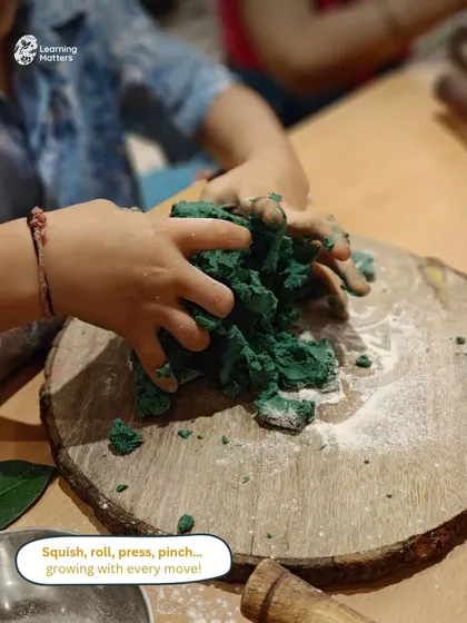 Kneading, rolling, and pressing playdough is powerful practice for small hands. Using natural materials like leaves and wooden rolling pins, children build fine motor strength and finger dexterity, all while calming the mind and sparking creativity.