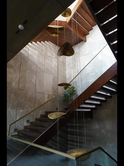 This stunning staircase features automated, artistic pendant lighting that we integrated into the home's control system. We work closely with interior designers to ensure that even the most unique design elements are smart and functional.