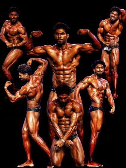 A collage showcasing the various poses of one of my classic physique athletes. We master every mandatory pose.