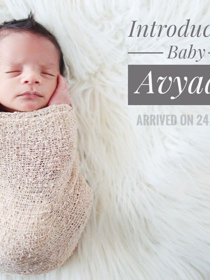 A classic newborn announcement photo. We can create beautiful, personalized images like this one for you to share the news of your baby's arrival with the world.