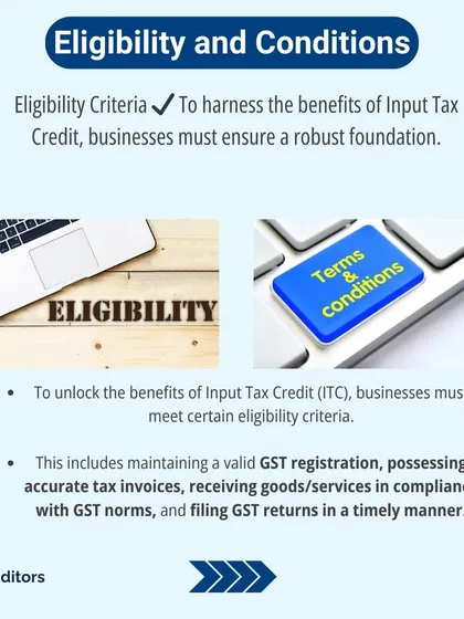 To claim ITC, your business must meet specific eligibility criteria. This includes having a valid GST registration, possessing accurate tax invoices, and filing your GST returns on time.
