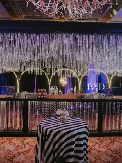 The matching shimmer bar for the Sangeet. The striped linens and art-deco inspired bar front added to the glamorous, high-fashion vibe of the cocktail party.