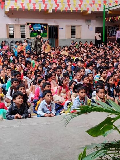 The joy of performing for a massive audience of children. We are happy to bring our art to schools across Bangalore.