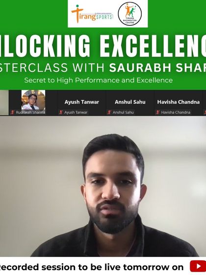 A snapshot from our "Unlocking Excellence" masterclass with Saurabh Sharma. The session provided enlightening insights into high-performance secrets for our aspiring athletes.