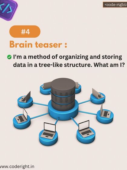 Brain Teaser: I'm a method of organizing and storing data in a tree-like structure. What am I? This puzzle introduces a more advanced data structure concept in a simple, accessible format.