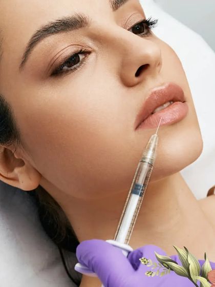 A close-up of a lip filler treatment. This procedure is designed to restore or add volume for a perfect, natural-looking pout.