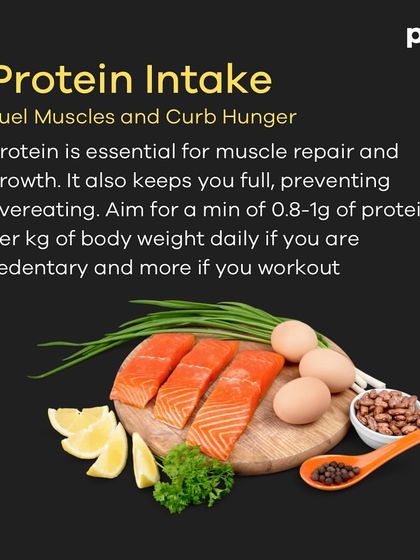 A clear, concise carousel outlining the top five requirements for fat loss. The list includes creating a calorie deficit, incorporating strength training, increasing daily movement, prioritizing protein intake, and being patient.