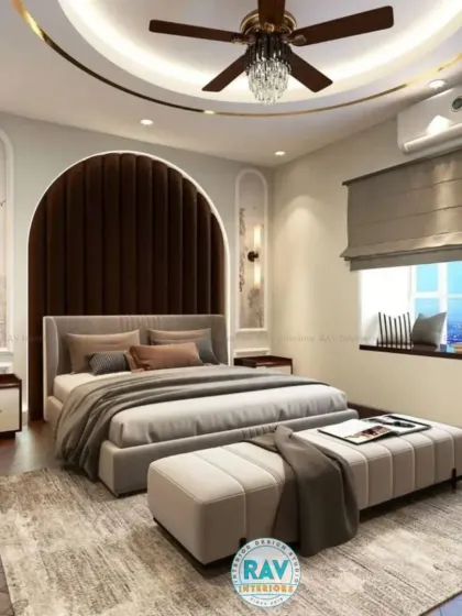 A repeat of the grand bedroom with the arched headboard, showcasing its luxurious and classic appeal.