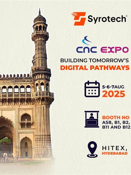 Our promotional graphic for the CNC Expo in Hyderabad, where we showcased our role in building tomorrow's digital pathways.